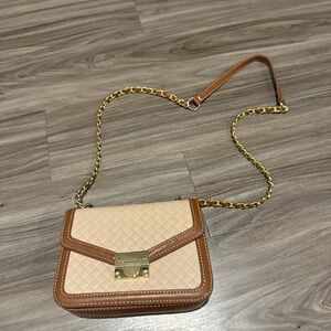 Elegant Tan and Cream Crossbody Bag